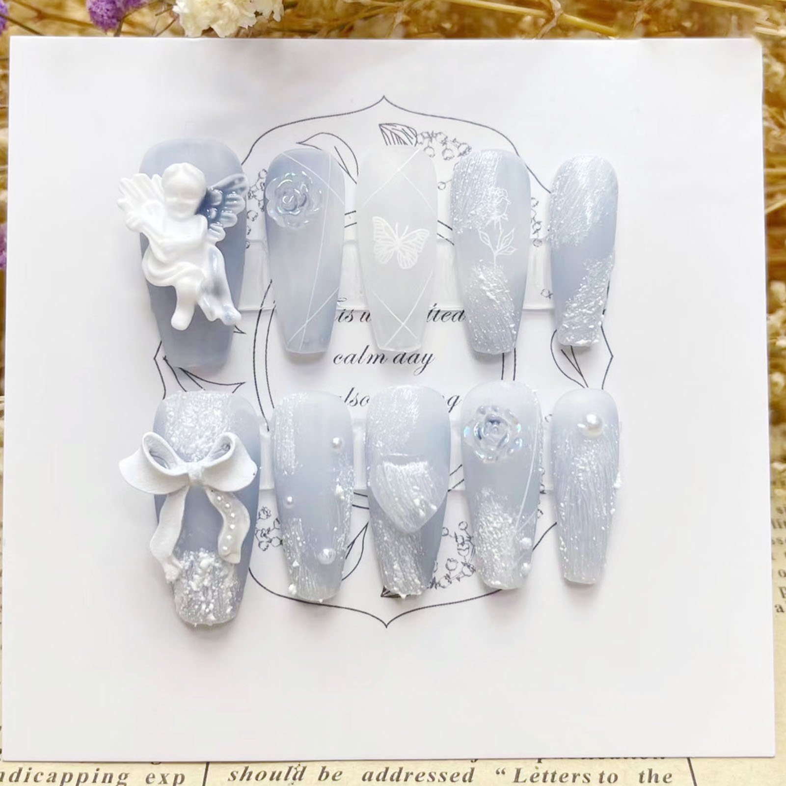 Pressed Flower Art - Plester 3D kuku palsu Angel mengilap,