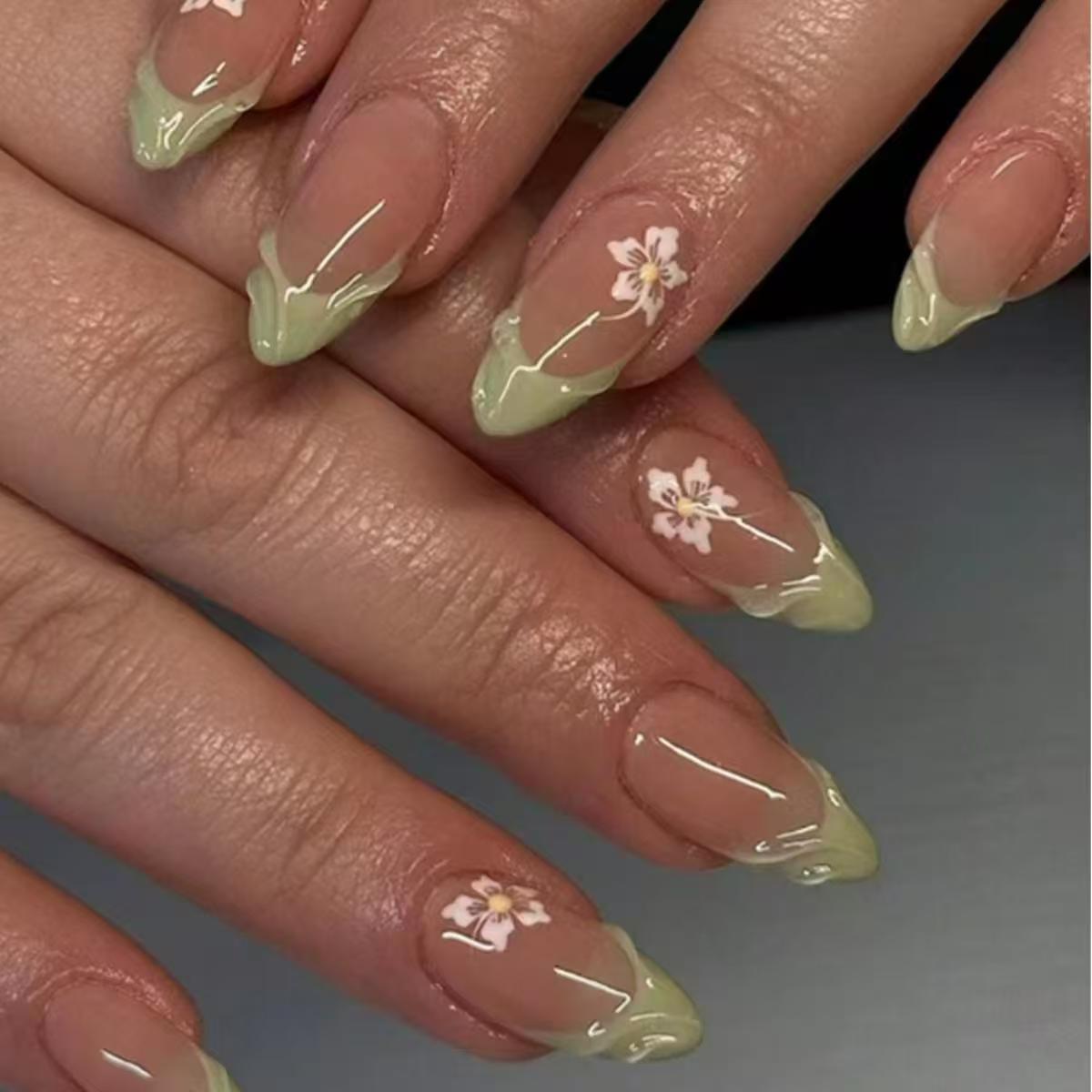 24 Buah Kuku Palsu Perancis Hi - Pressed Flower Art ulasan dan harga