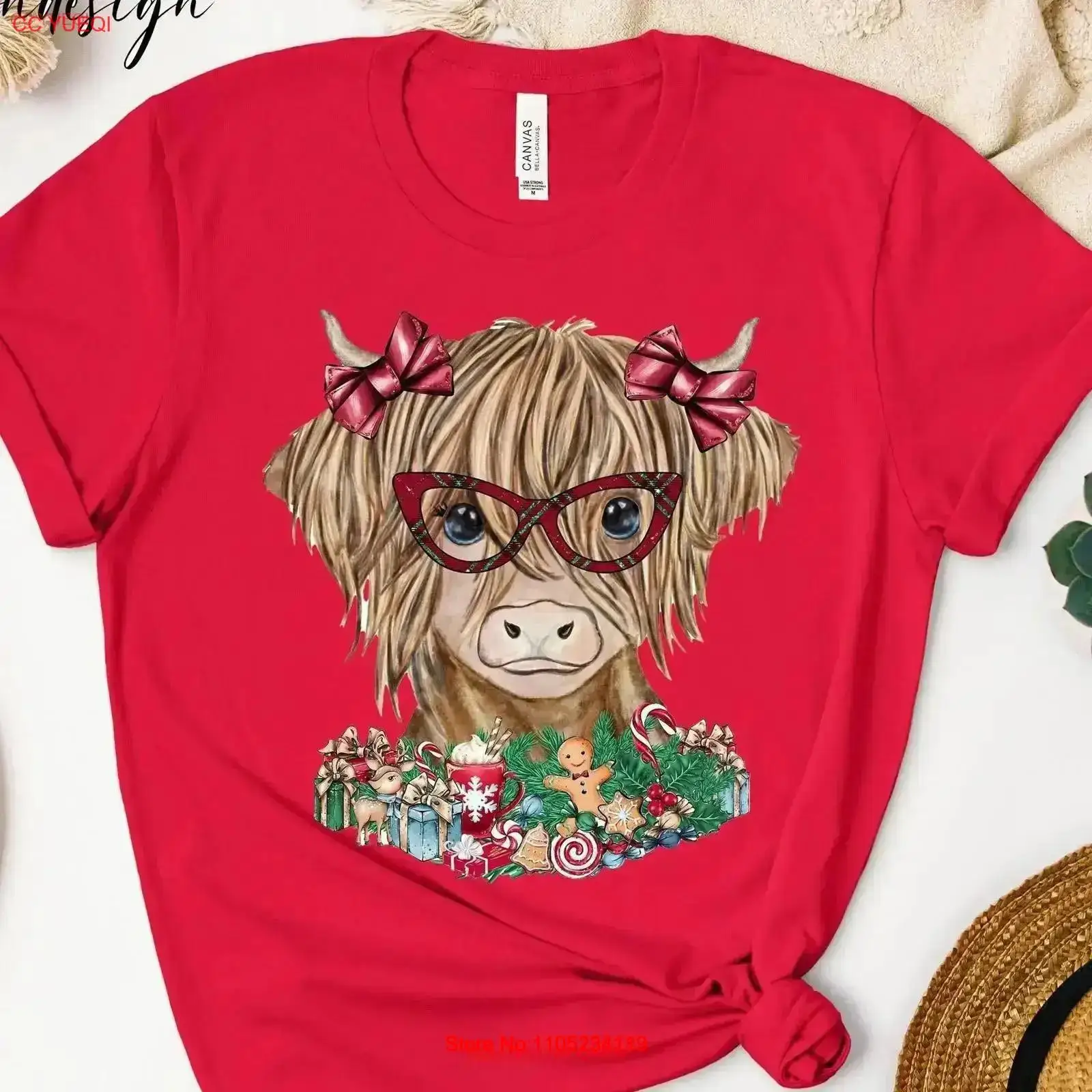 Kaos Natal Sapi Highland Lucu  - Family Tree Print ulasan dan harga